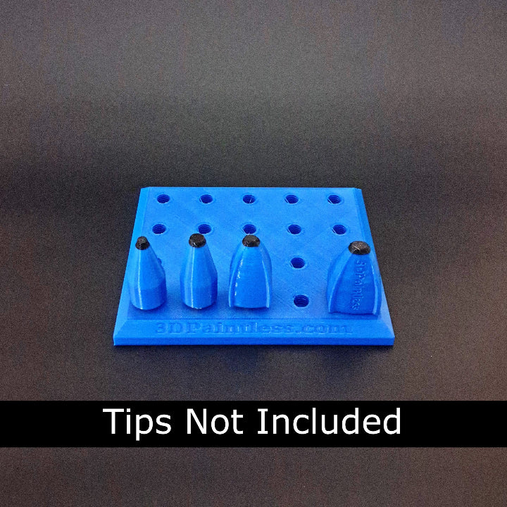 A threaded mounting plate for paintless dent repair knockdown tips with 4 3D Combo Tips attached