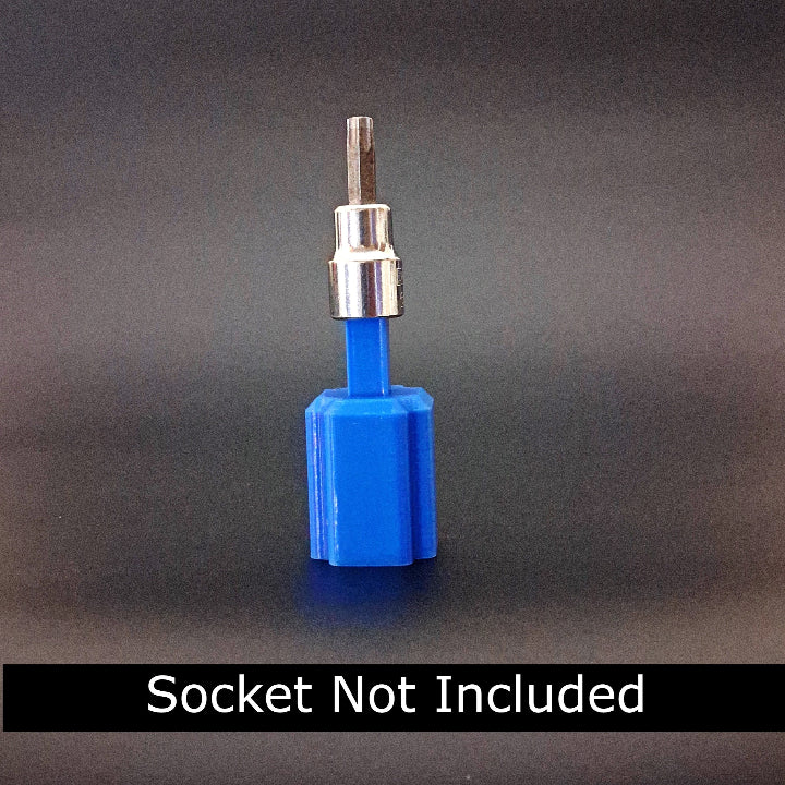 A three-eighths drive socket driver for removing panel screws in paintless dent repair with a socket attached